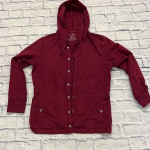 LL Bean ladies’ lightweight jacket, burgundy with hood sz M.